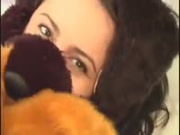 Teen babe got dog creampie in her pussy